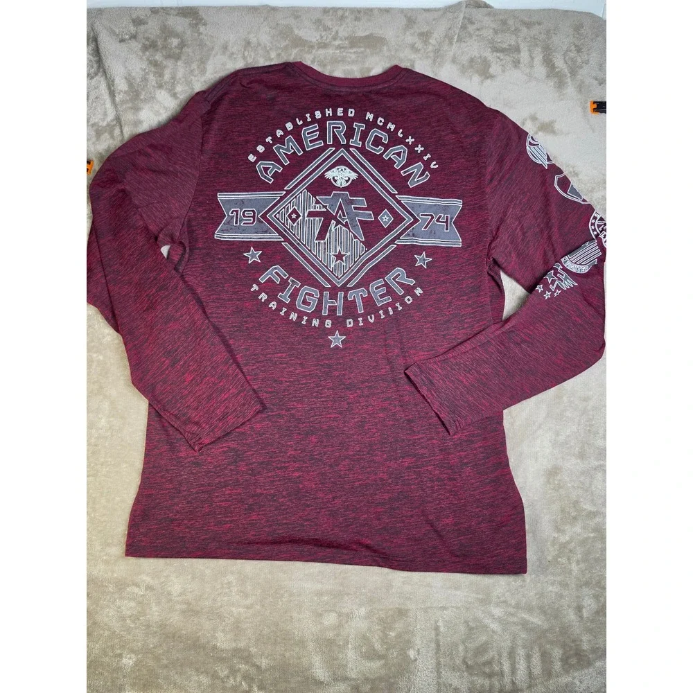 American Fighter Mens 2XL Long Sleeve Tee Burgundy Space Dye Buckle Exclusive